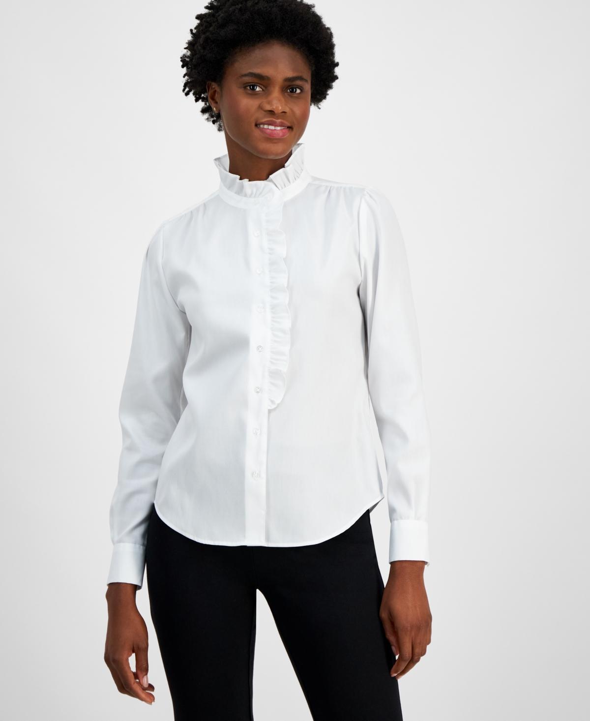 Anne Klein Womens Ruffled Cotton Blouse Product Image