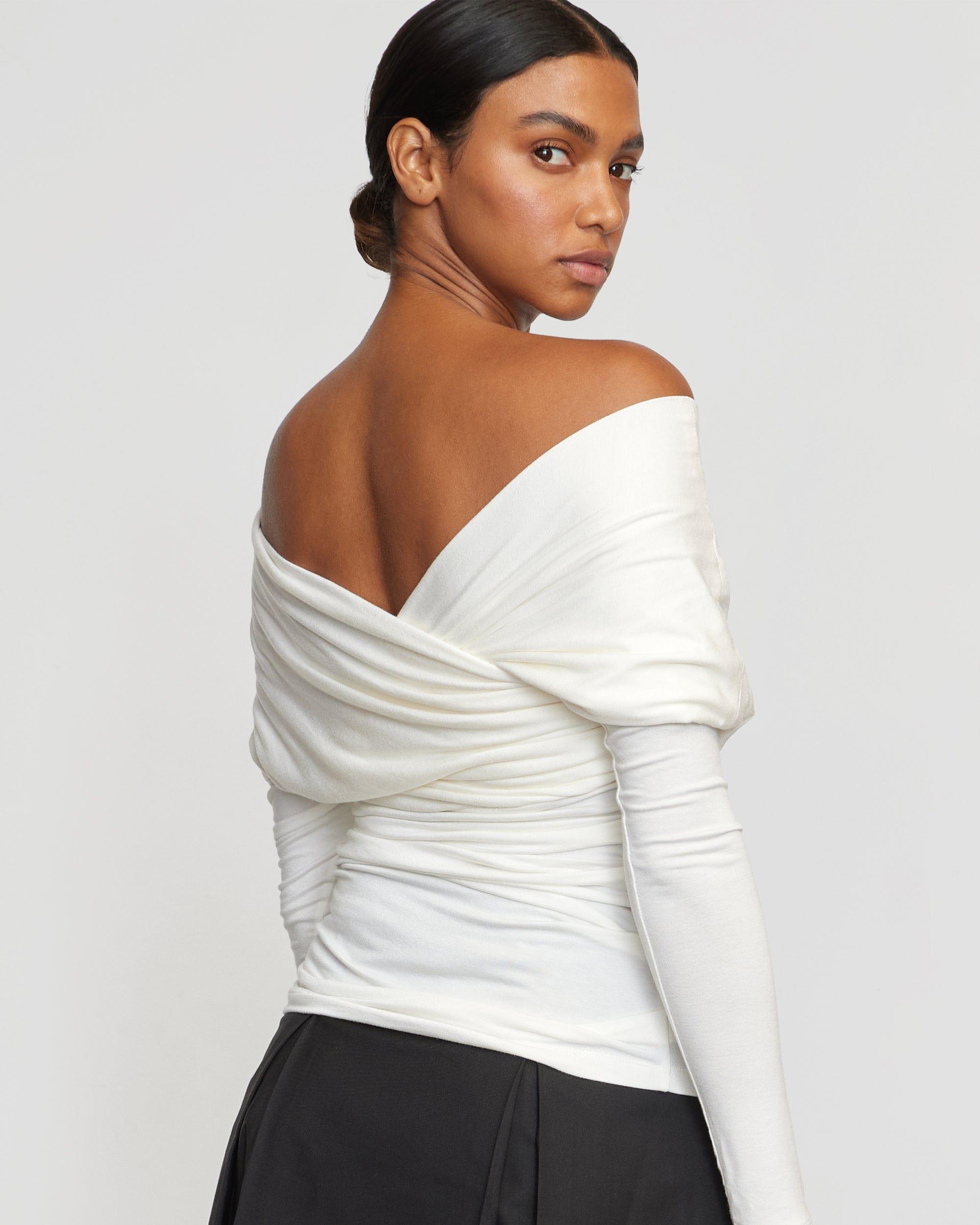 Theresa Ruched Off-Shoulder Long-Sleeve Tee Product Image