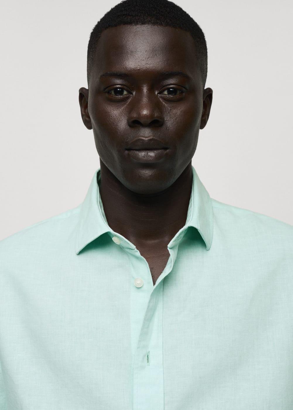 MANGO MAN - Classic-fit linen-blend shirt aqua greenMen Product Image