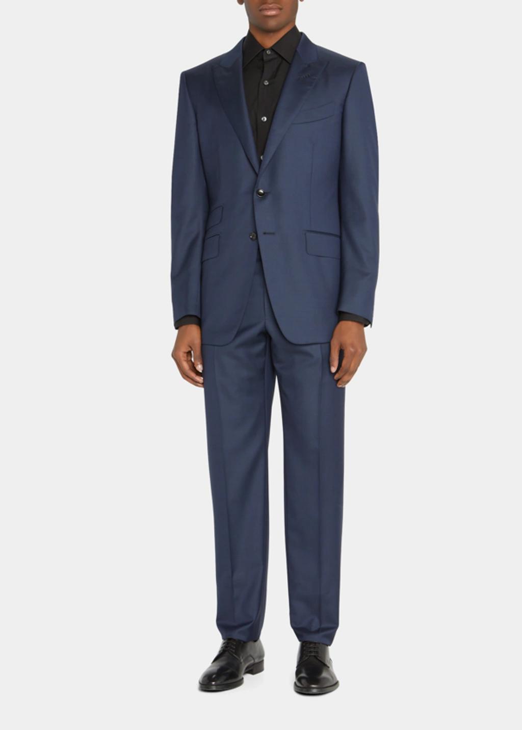 TOM FORD Shelton-fit Single-breasted Sharkskin Wool Suit In Navy Solid Product Image