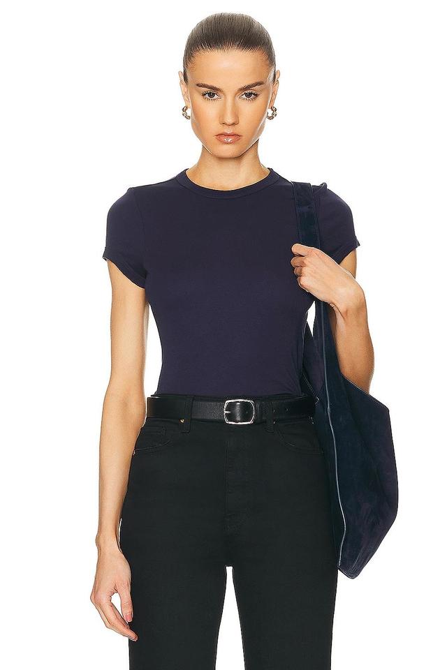 Enza Costa Supima Cotton Cap Sleeve Crew Top Navy. (also in ). Product Image