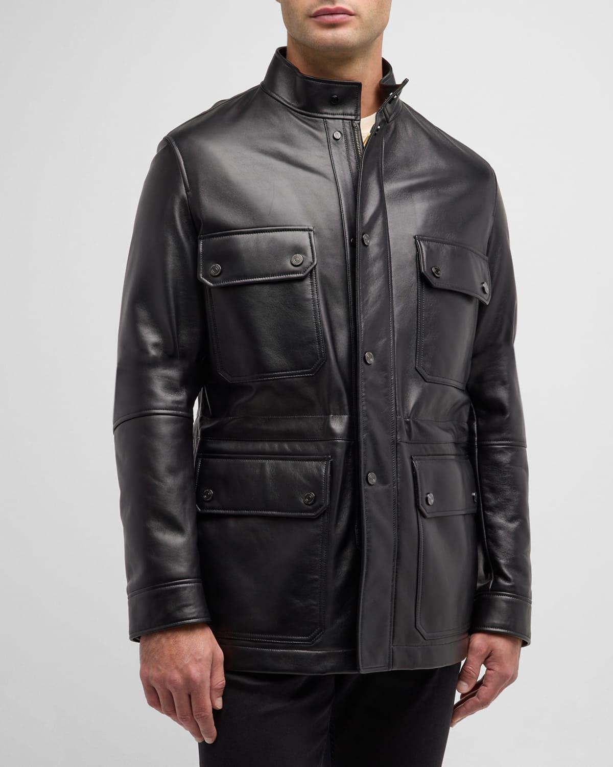 Mens Leather Field Jacket Product Image