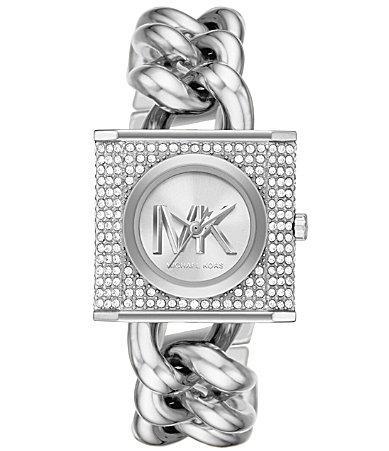 Michael Kors Womens MK Chain Lock Three-Hand Stainless Steel Bracelet Watch Product Image