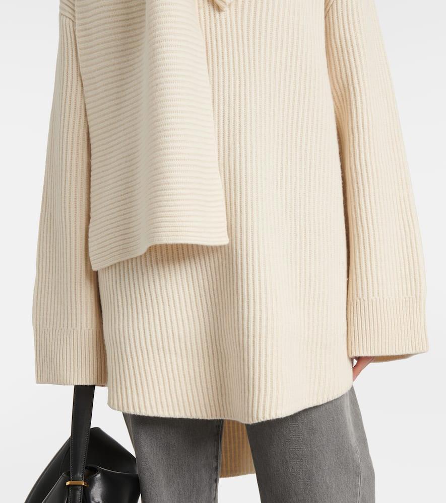 TOTÊME Wool-cashmere Knit Long Scarf Sweater In Off-white Product Image