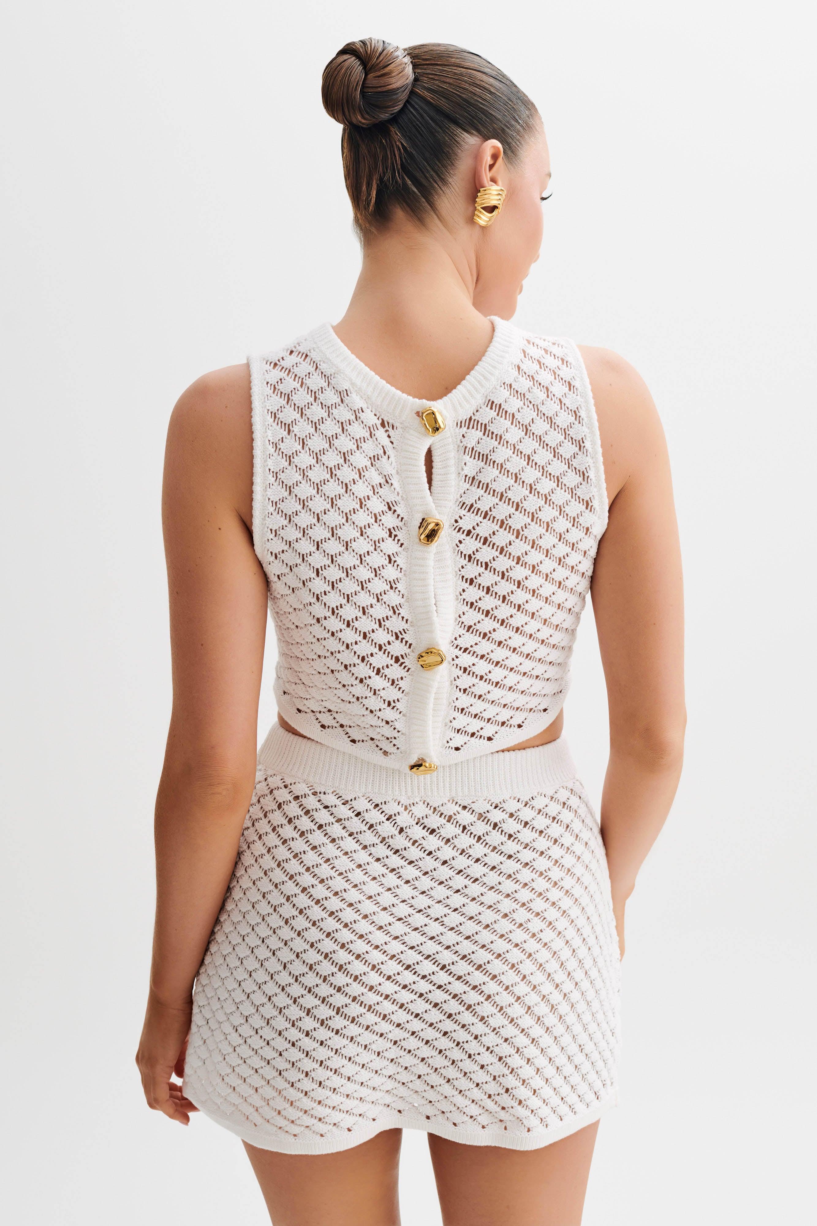 Lorenza Crochet Button Down Crop Top - Ivory Product Image