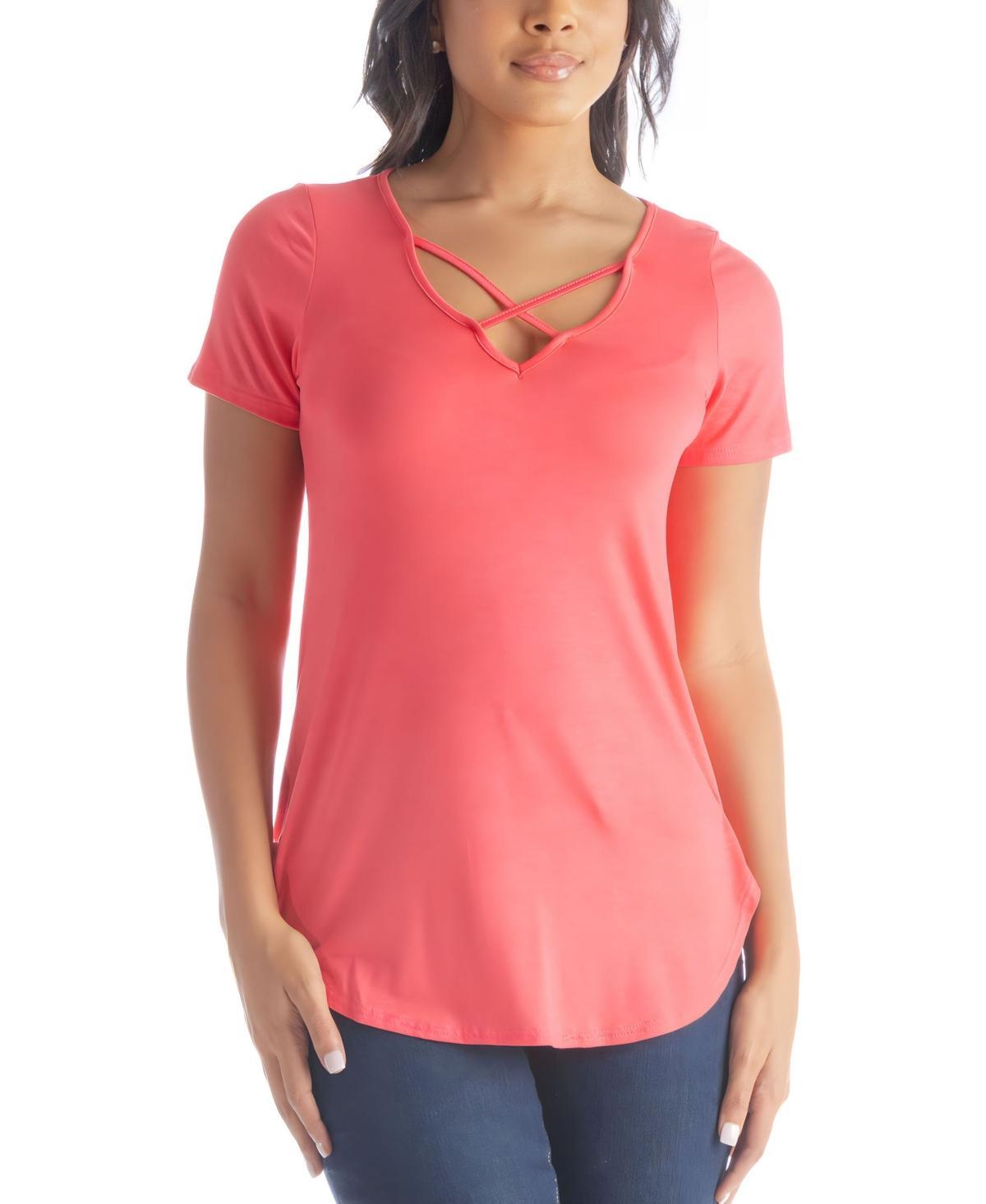 24Seven Comfort Apparel Womens V-neck T-shirt with Crossed Collarline Product Image