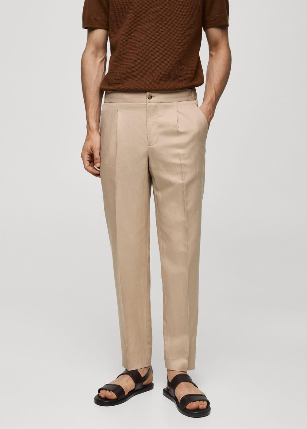 MANGO MAN - Tencel-linen pleated pants beigeMen Product Image