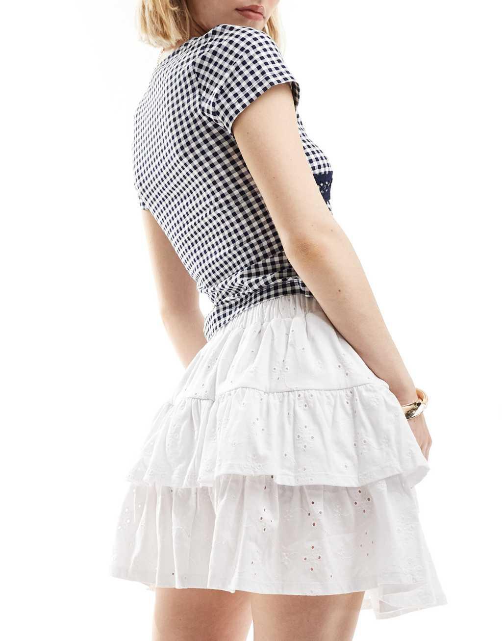 ASOS DESIGN tiered broderie skirt in white Product Image