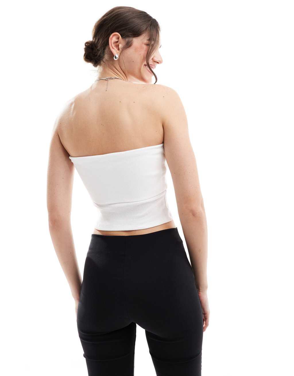 ASOS DESIGN rib fold over bandeau top in white Product Image