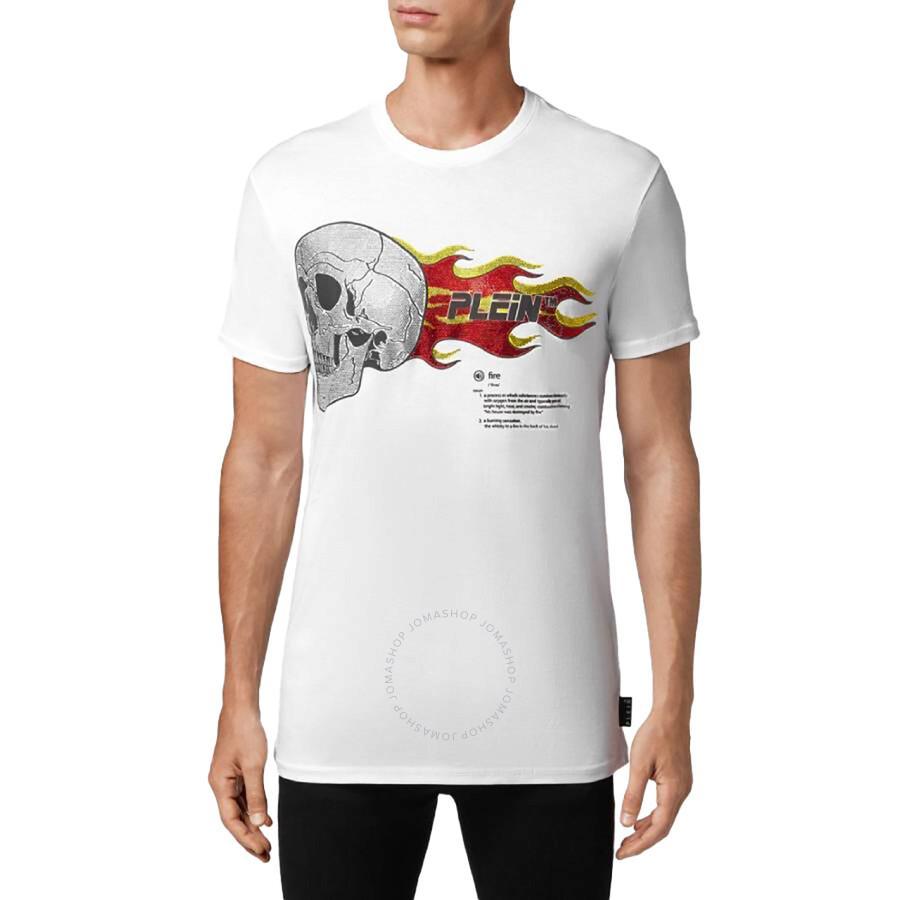 Skull On Fire Round Neck T-shirt In White Product Image