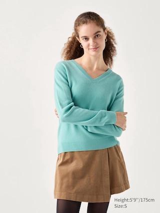 Womens Cashmere Sweater V-Neck Green 2XS UNIQLO US Product Image