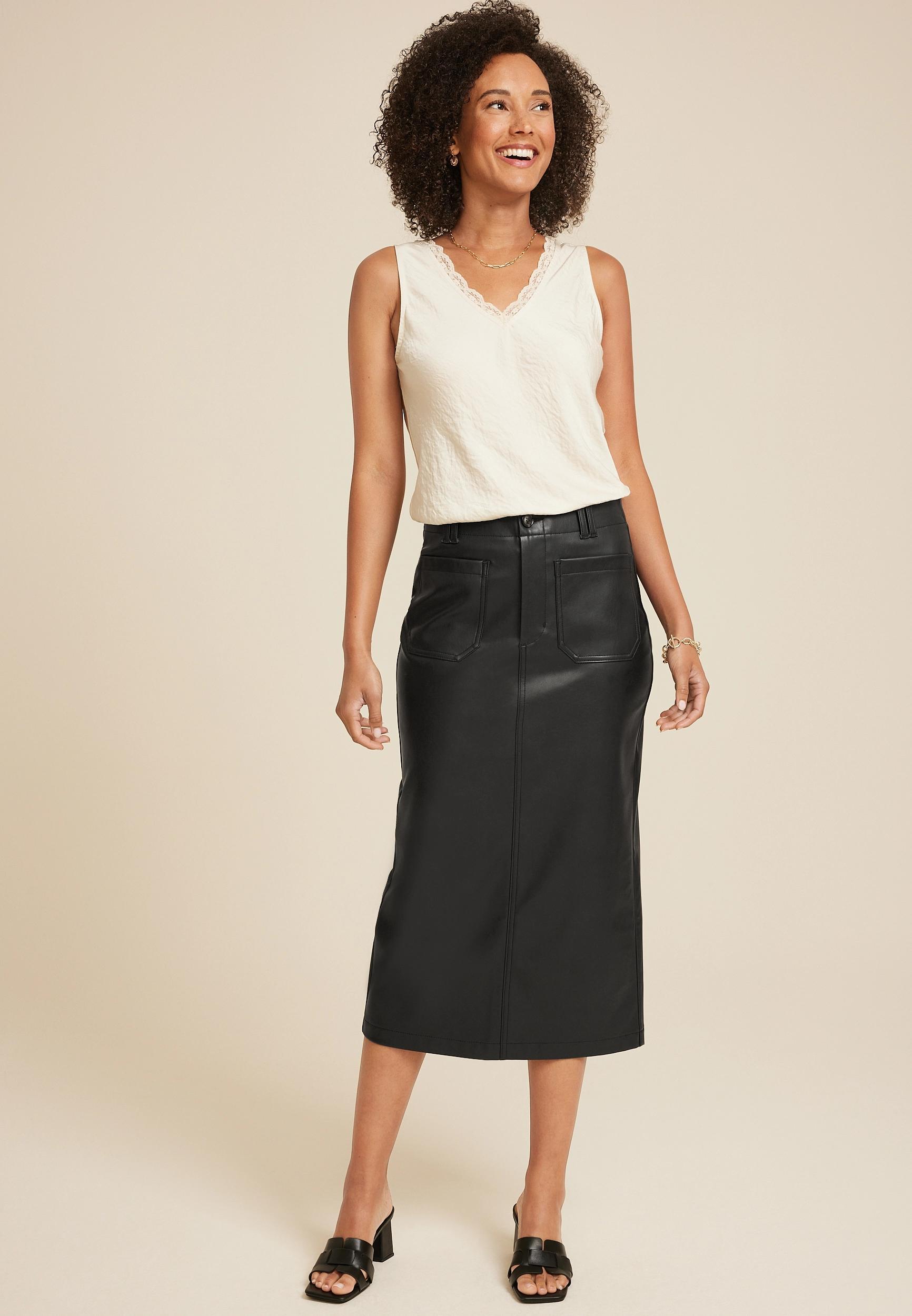 Faux Leather High Rise Midi Skirt product image