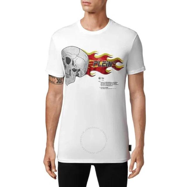 Skull On Fire Round Neck T-shirt In White Product Image