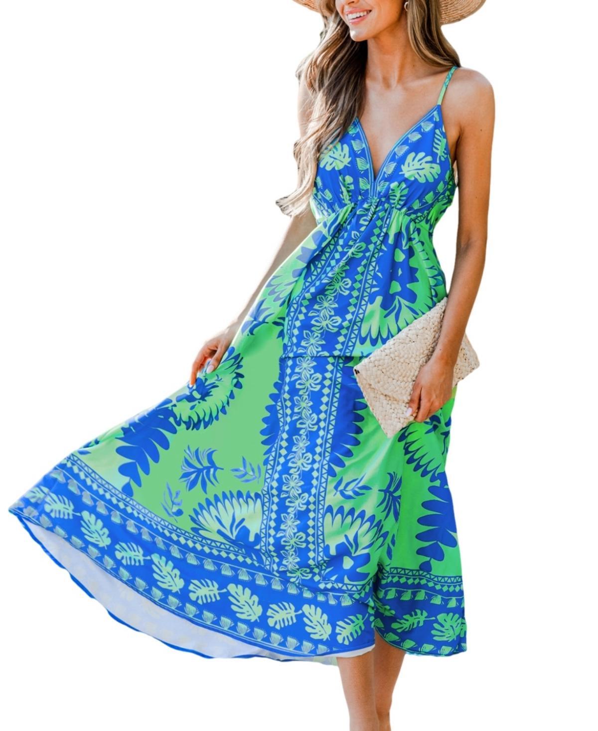 Women's Tropical Plunging Sleeveless Maxi Beach Dress Product Image