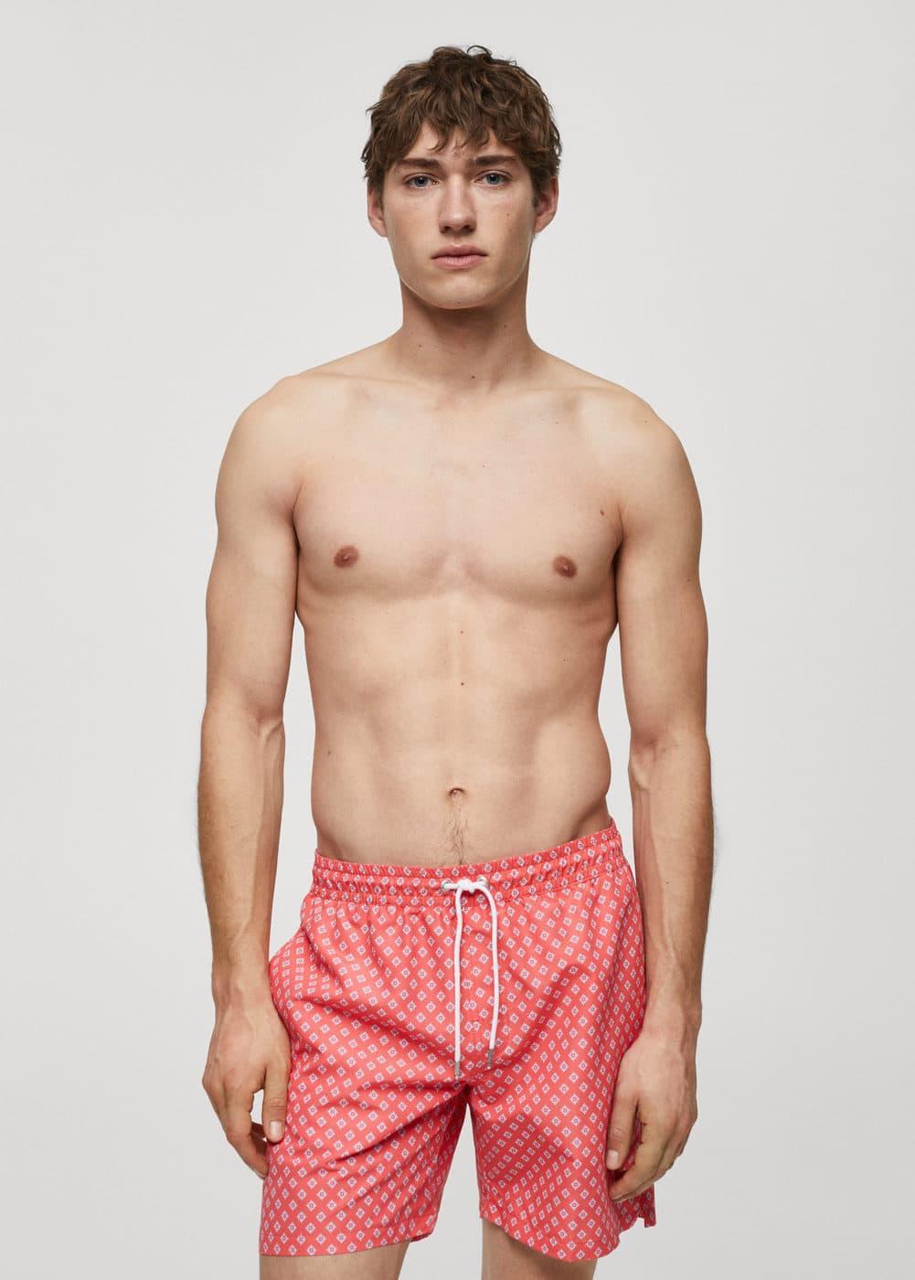 MANGO MAN - Printed drawstring swimsuit coral redMen Product Image