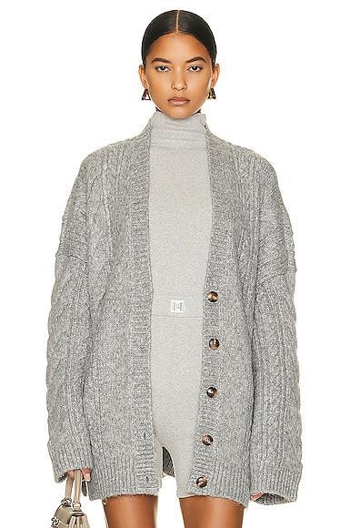 Helsa Serena Cable Cardigan in Heather Grey - Grey. Size L (also in ). Product Image