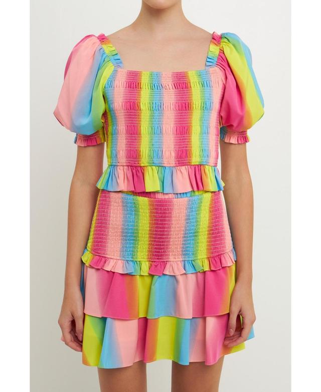 endless rose Womens Ombre Stripe Smocked Top Product Image