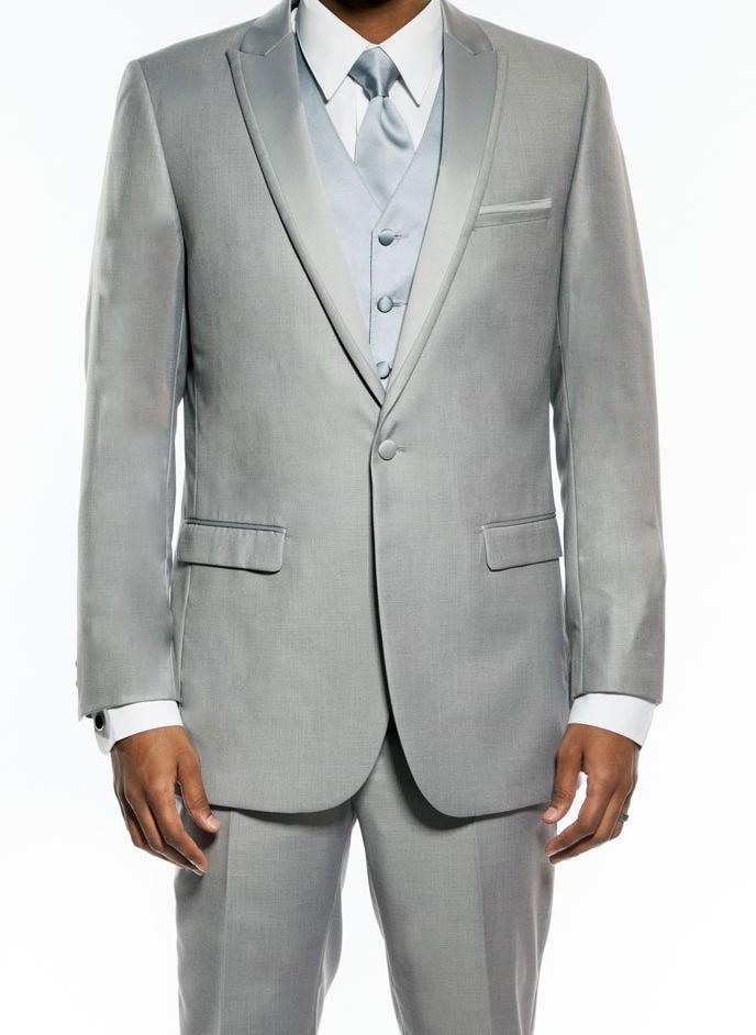 Light Gray Slim Fit 2 Piece Tuxedo With Satin Peak Lapel Product Image