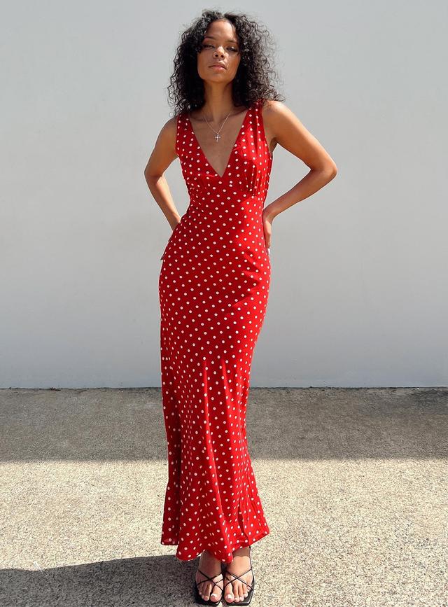 Nellie Maxi Dress Red Polka Dot Product Image