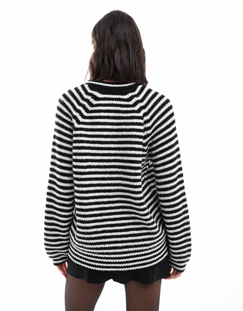 ASOS DESIGN knit raglan cardigan in black stripe Product Image