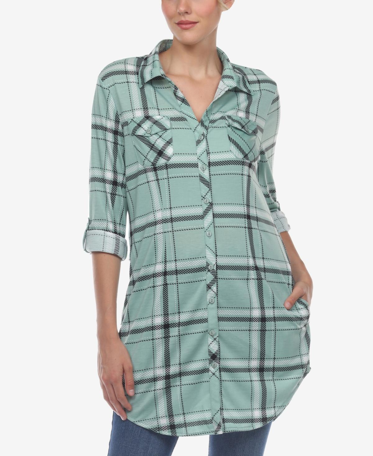 Womens White Mark Plaid Tunic Top Blue Product Image