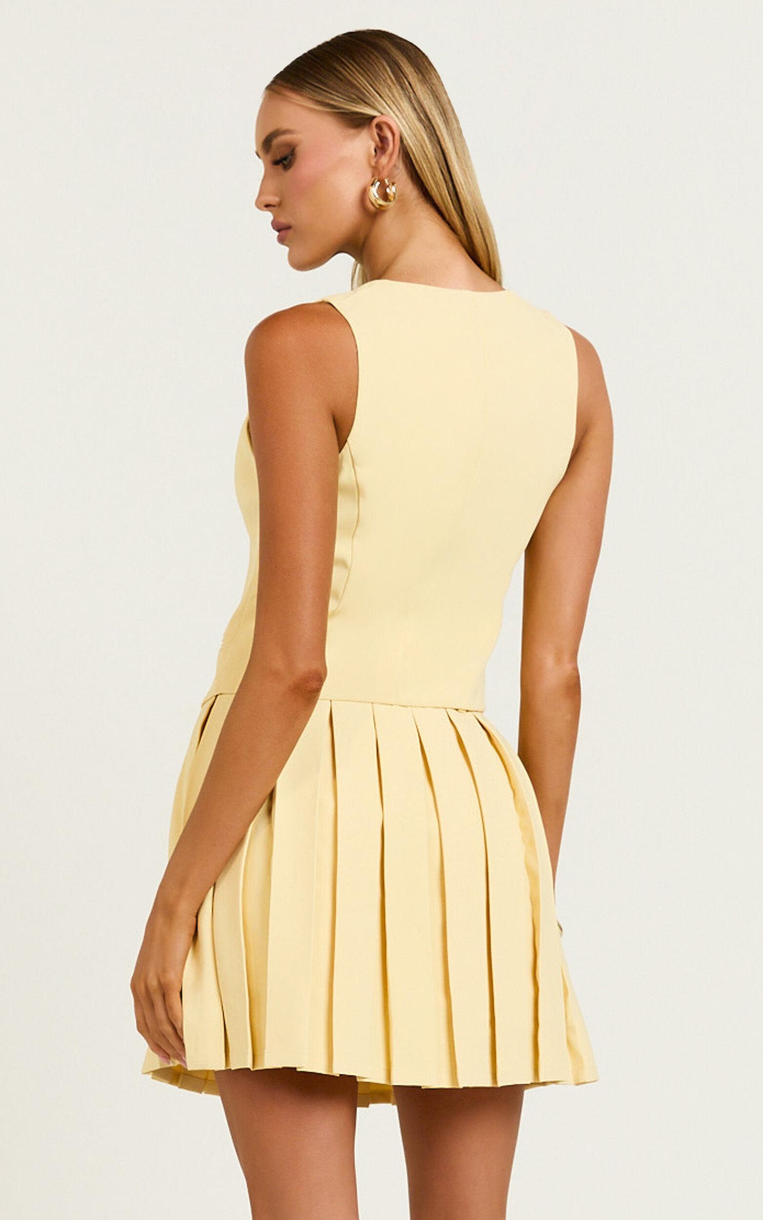 Harlee Mini Skirt - Pleated A line Skirt in Lemon Product Image