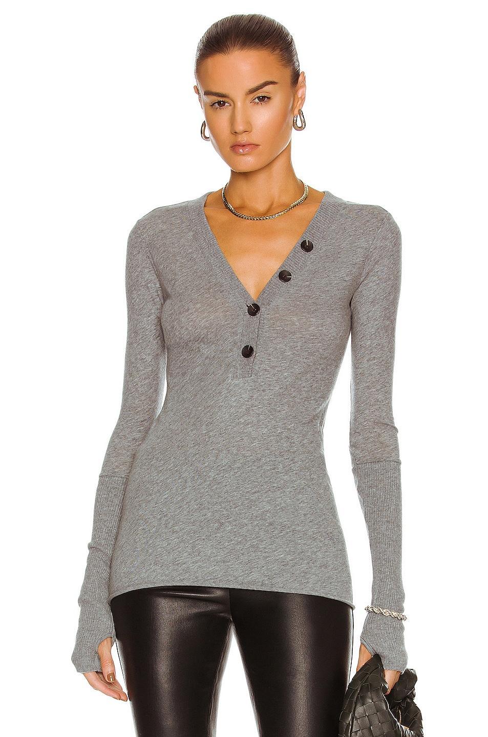 Enza Costa Cashmere Long Sleeve Cuffed Henley Top Tan. (also in M, S, XS). Product Image