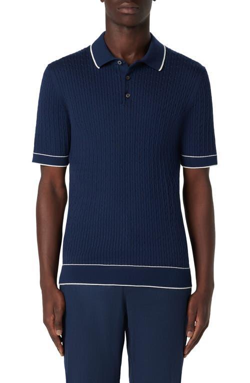 Bugatchi Tipped Rib Cable Stitch Polo Sweater Product Image