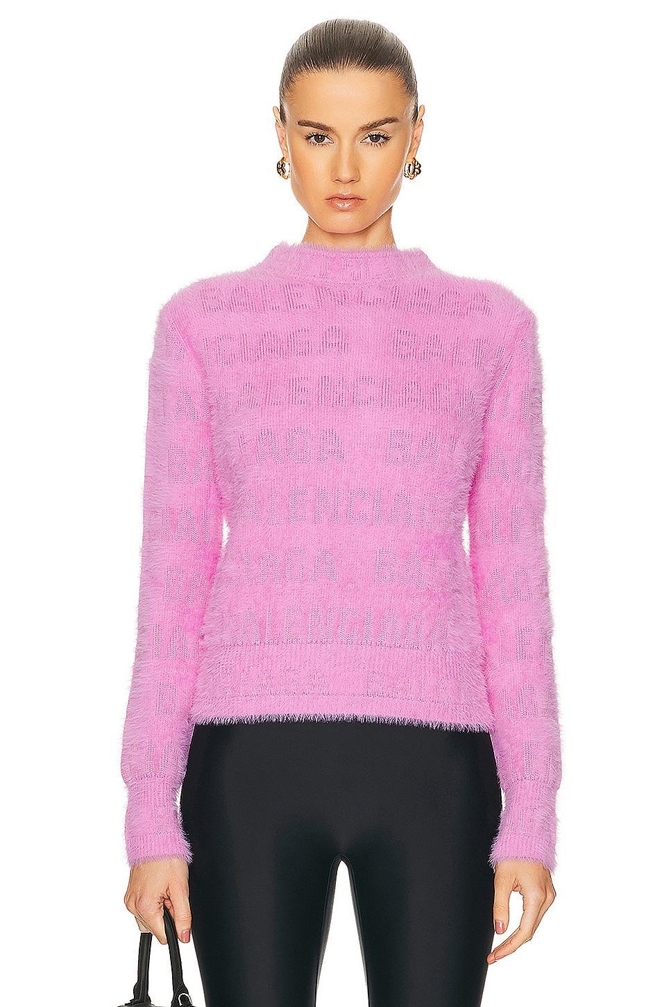 Balenciaga Furry Fitted Sweater in Pink Product Image