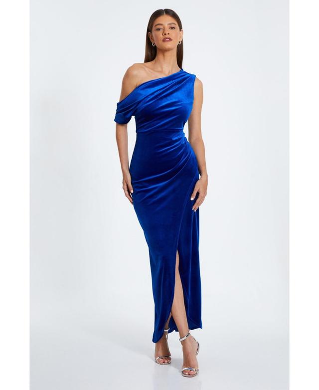 Quiz Womens Velvet Asymmetric Maxi Dress Product Image