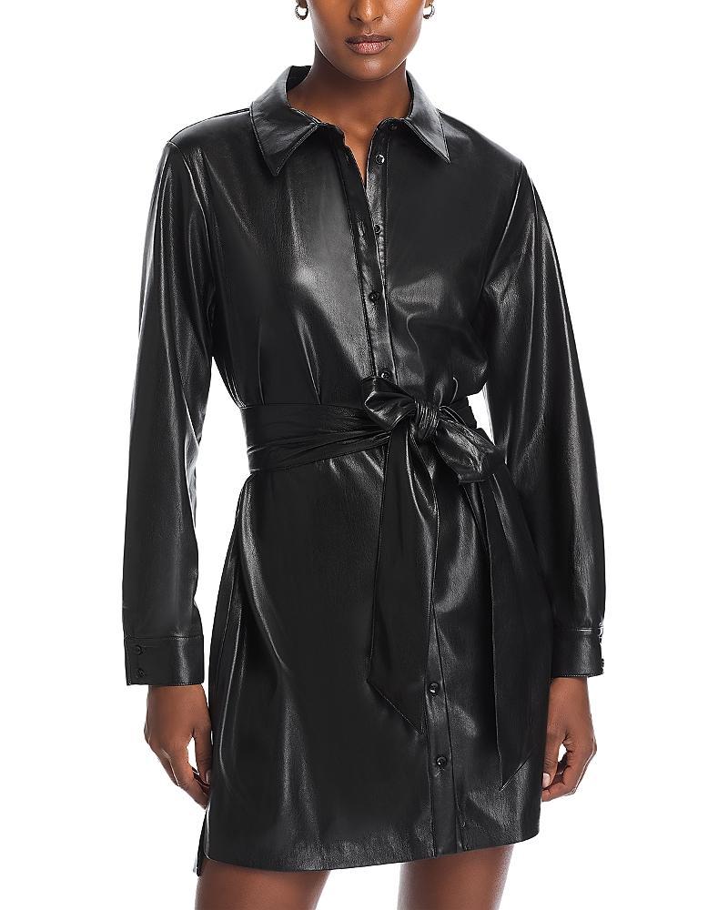 ALICE AND OLIVIA Chassidy Vegan Leather Mini Shirtdress In Black Product Image