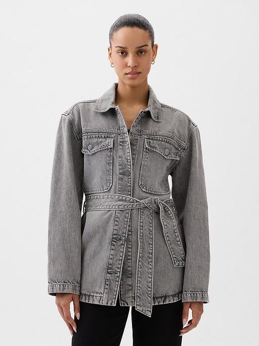 Belted Denim Shirt Jacket Product Image