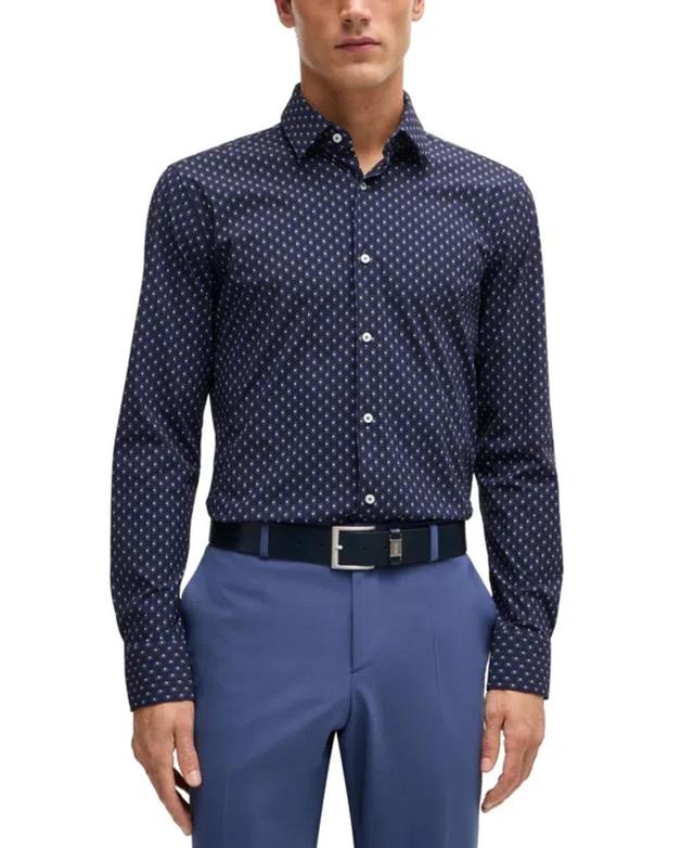 Boss By  Men's Printed Slim-fit Dress Shirt In Navy Product Image