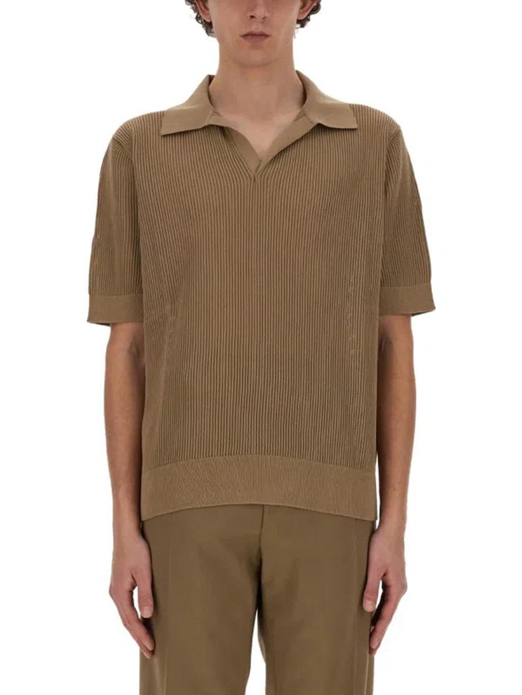 Perforated Polo Shirt In Camel Product Image