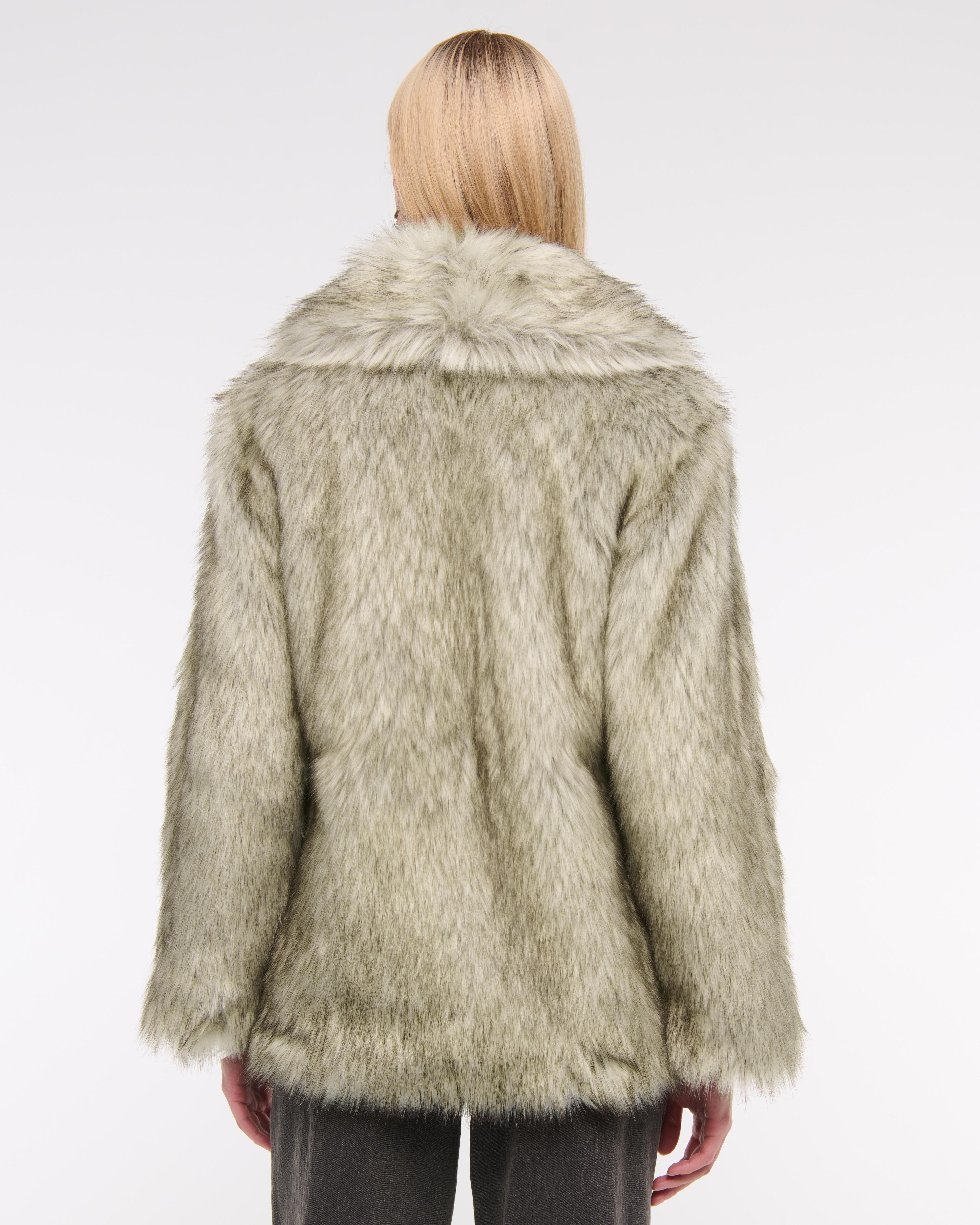 Shawl Collar Faux Fur Coat Product Image