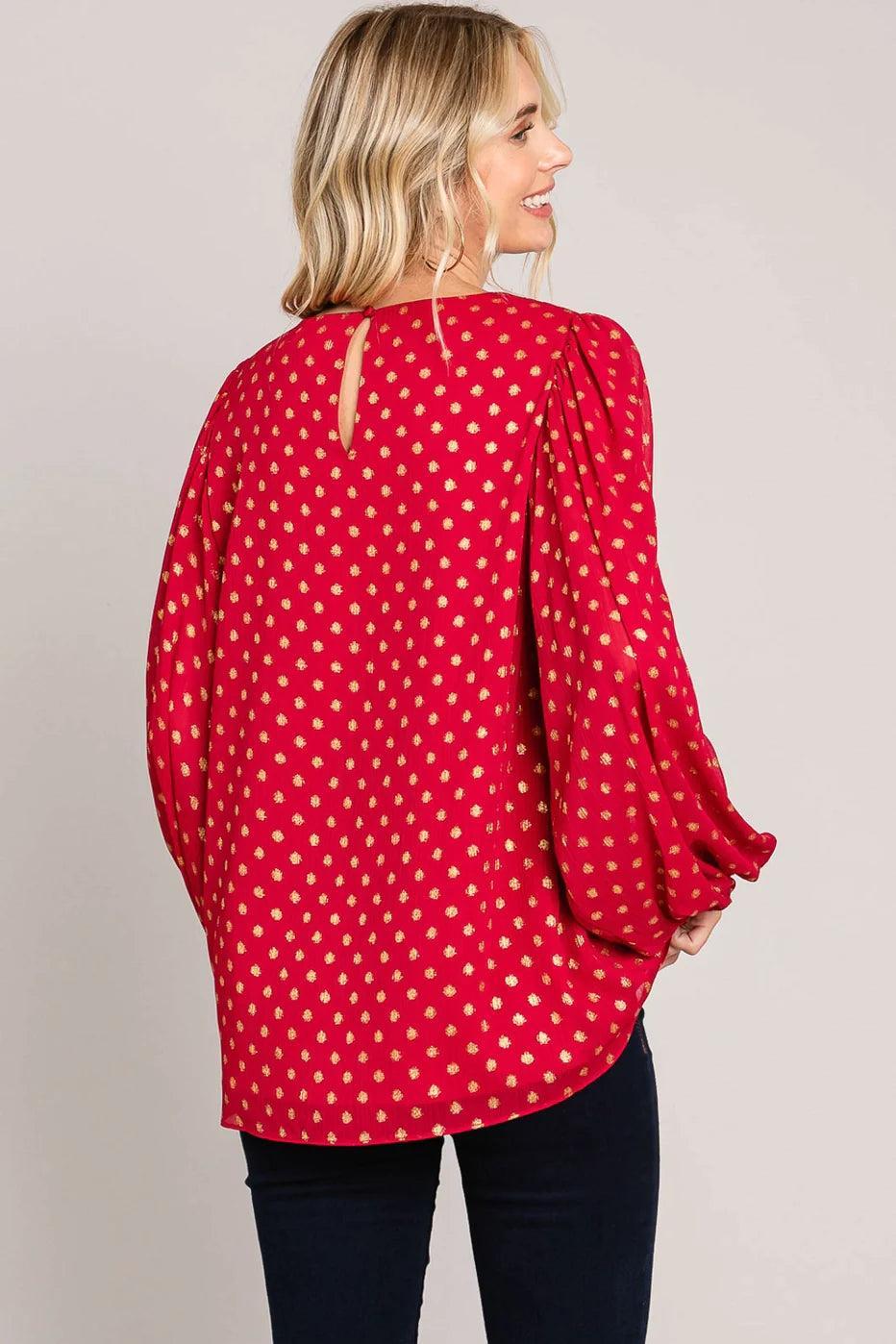 Gold Polka Dot Chiffon Women's Bubble Sleeve Blouse Female Product Image