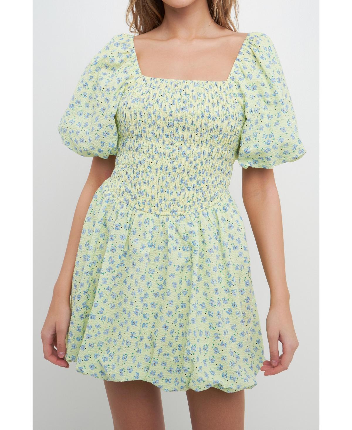 Free the Roses Floral Smocked Puff Sleeve Minidress in Yellow Multi at Nordstrom, Size Medium Product Image