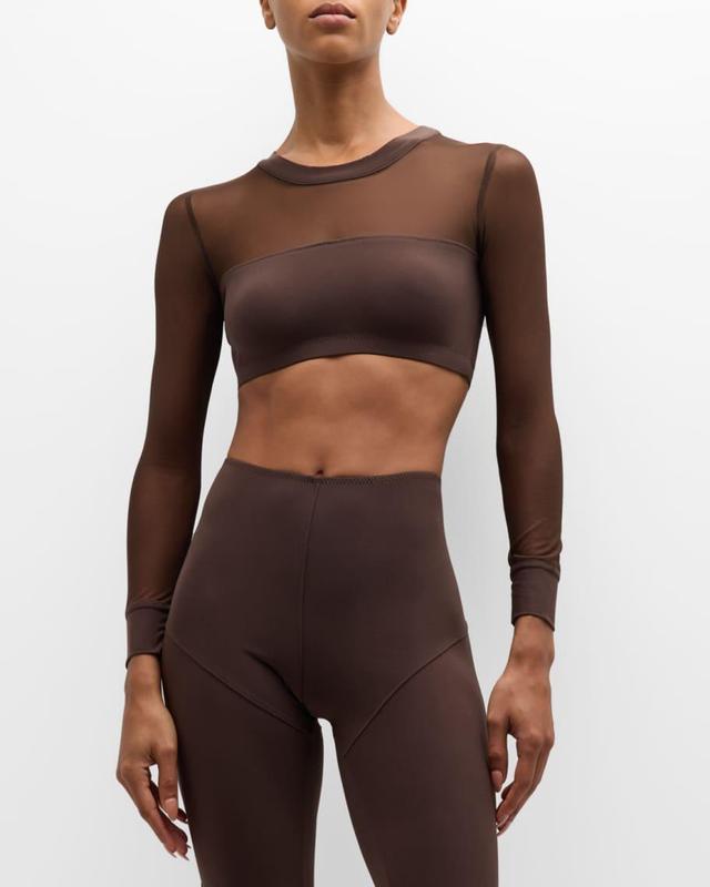 Long-Sleeve Mesh Crop Top  Product Image