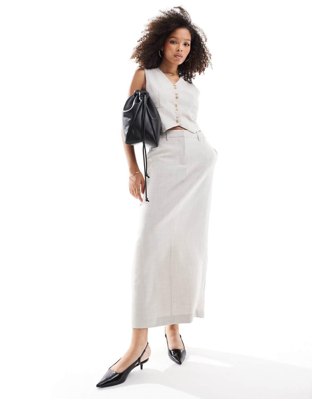 Vero Moda tailored column skirt in sand melange - part of a set product image