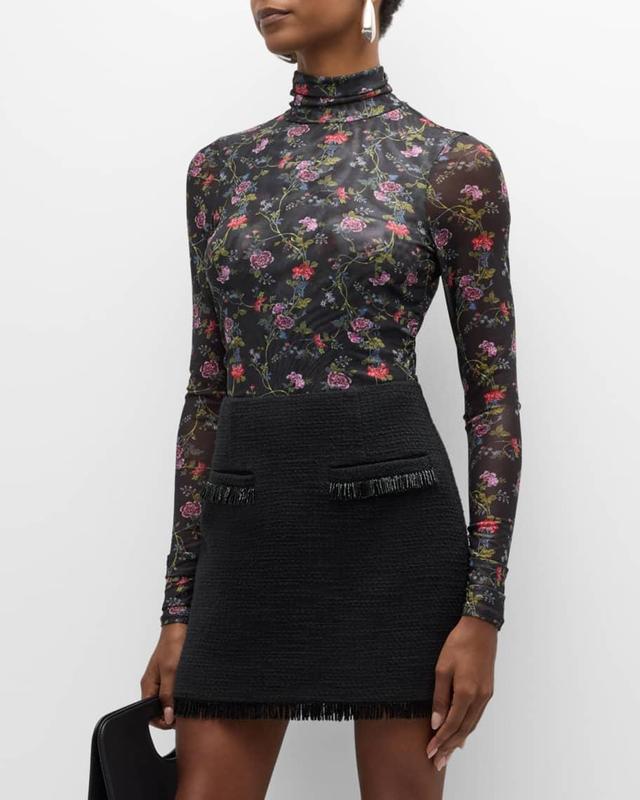 Hana Floral Shirred Mesh Turtleneck Top Product Image