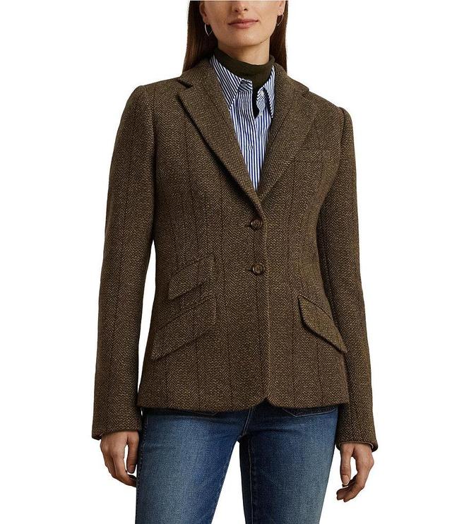 Lauren Ralph Lauren Rashill Herringbone Tweed Notch Lapel Front Pocket Two-Button Blazer Jacket Product Image