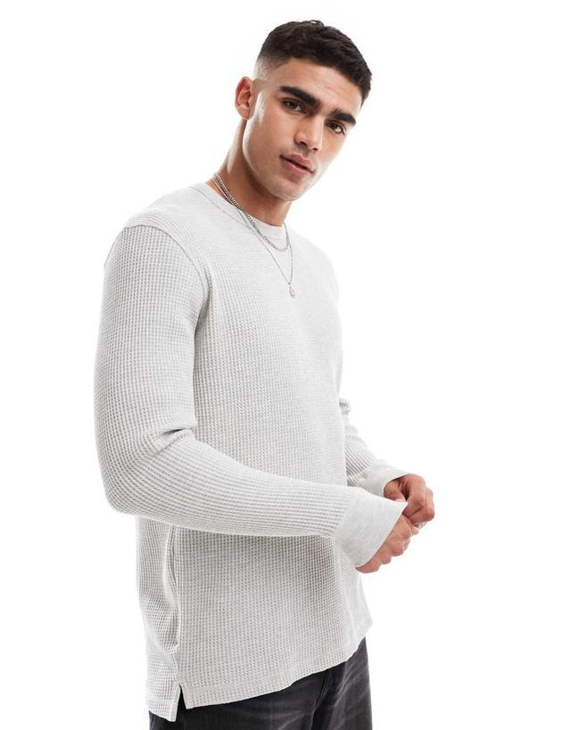 Cotton On chunky waffle knit long sleeve t-shirt in gray Product Image