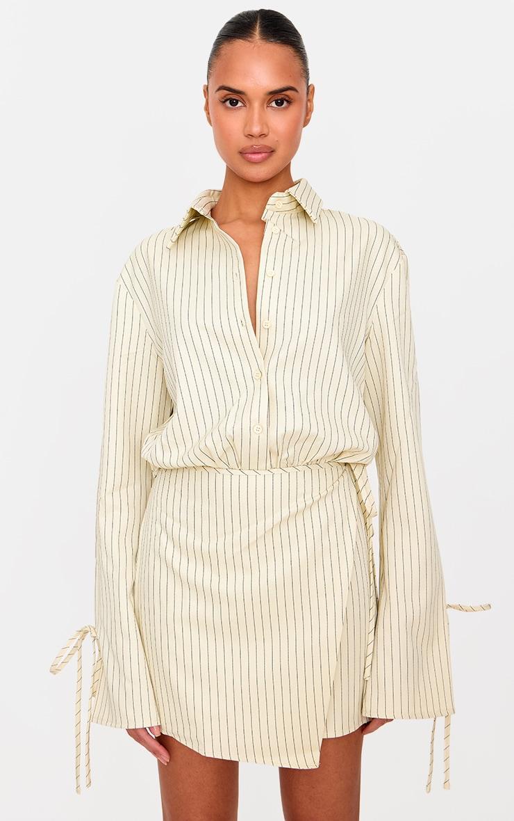 Cream Pinstripe Wrap Shift Dress Product Image