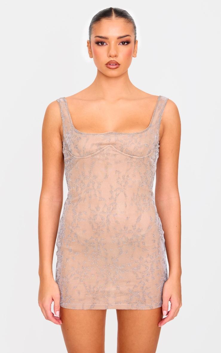 Bronze Textured Glitter Underwire Strappy Shift Dress product image