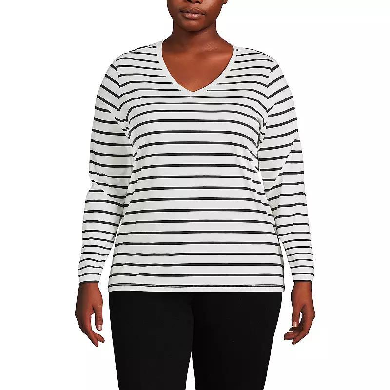 Plus Size Lands End Relaxed-Fit Supima Cotton V-Neck Tee, Womens Deep Green Product Image