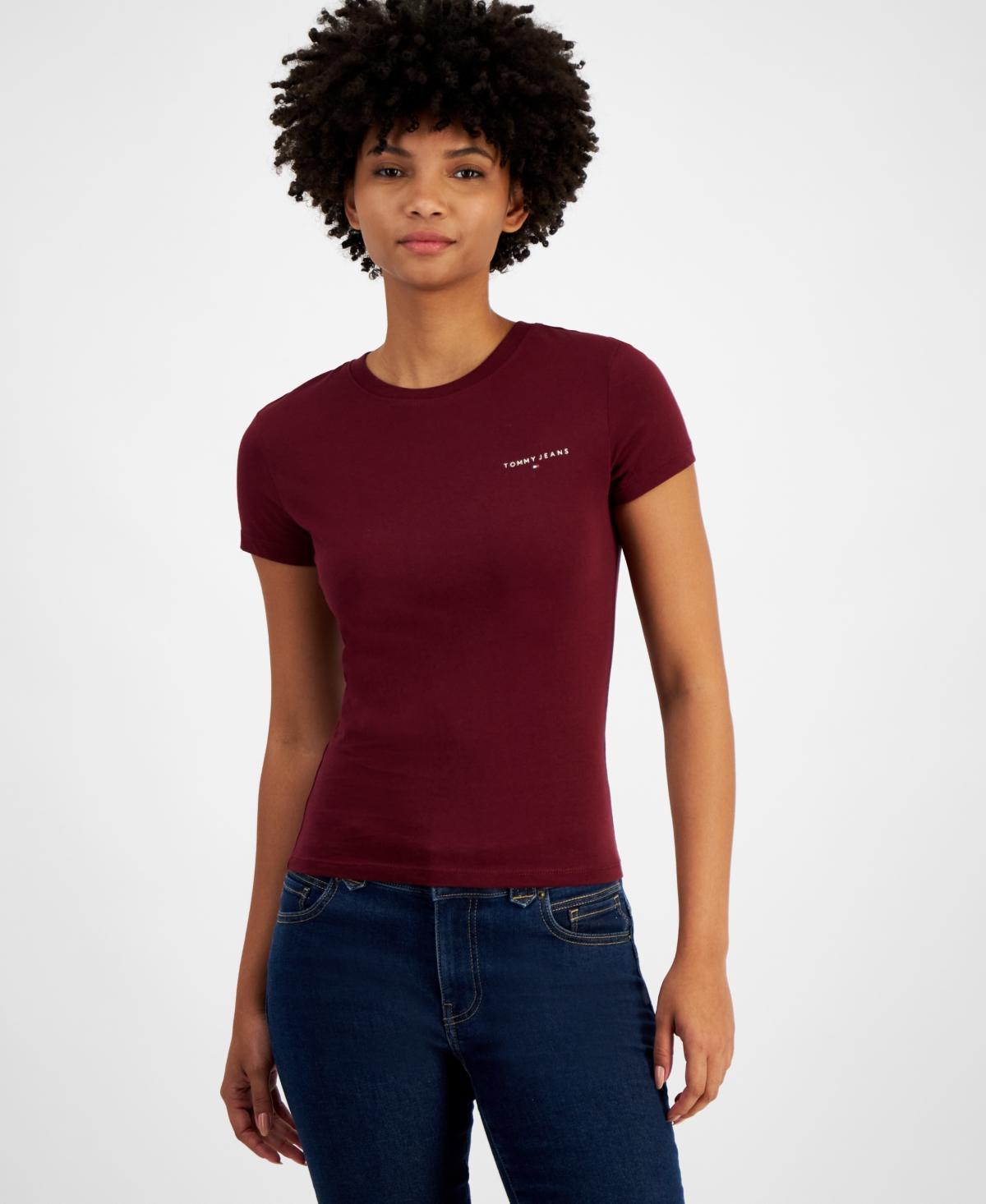 Tommy Jeans Womens Cotton Slim-Fit Linear Logo T-Shirt Product Image