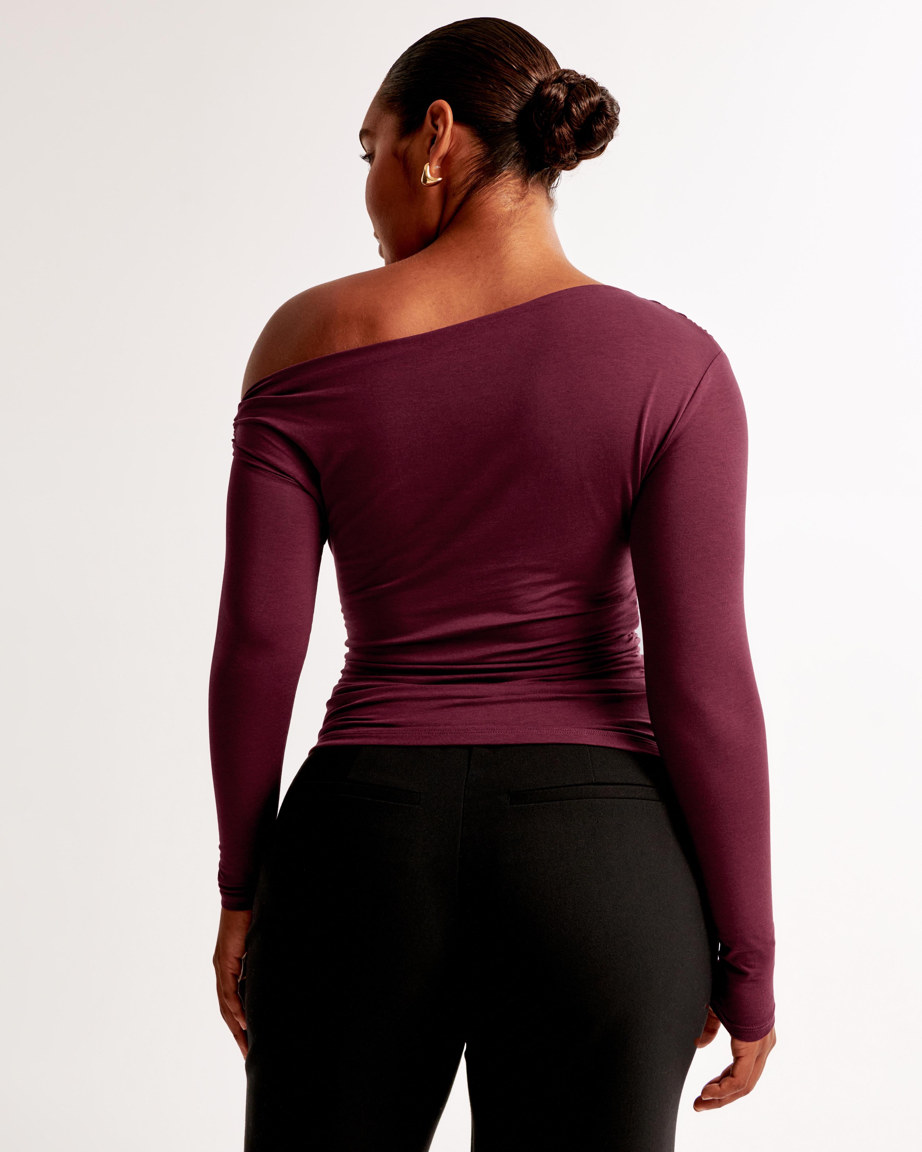 Long-Sleeve Off-The-Shoulder Draped Top Product Image