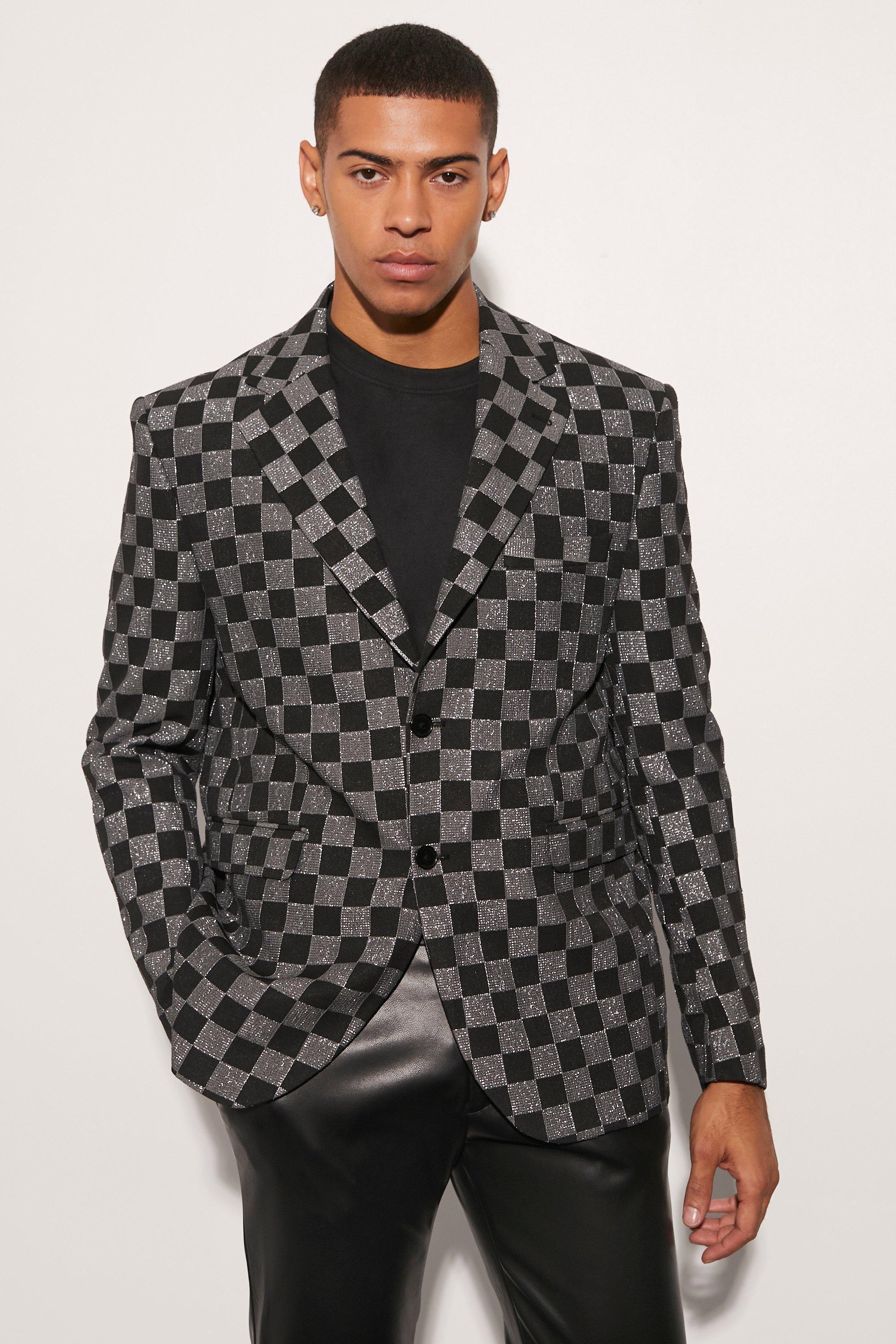 Oversized Boxy Checkerboard Blazer | boohooMAN USA Product Image