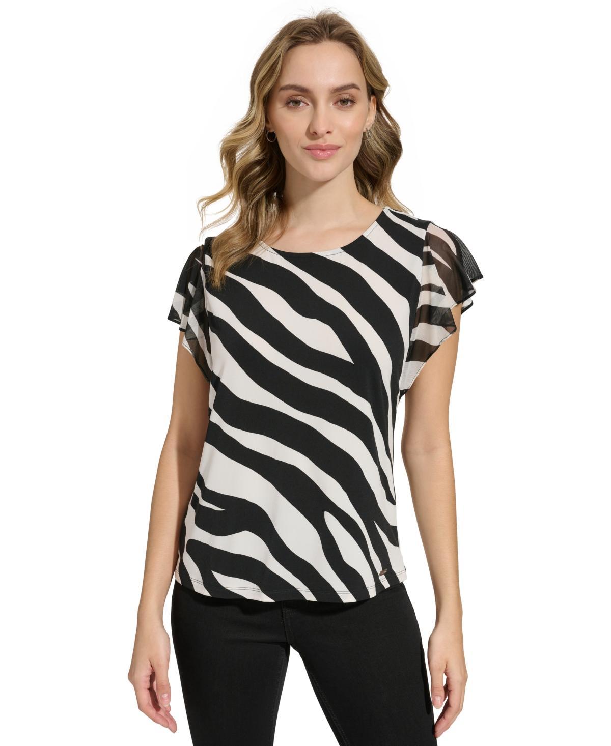 Calvin Klein Womens Printed Mesh Sleeve Top Product Image