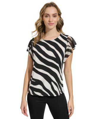 Calvin Klein Womens Printed Mesh Sleeve Top Product Image